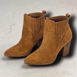 Beast Fashion Suede Ankle Boots Camel Tan Brown Size 7.5 Block Heel Western Chic